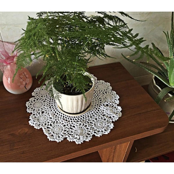 2 stk Håndlaget Heklet Bomullsblonder Duksåler (Hvit-2 stk-15,7 tommer-A) Hvit-2 stk-15,7 tommer-A