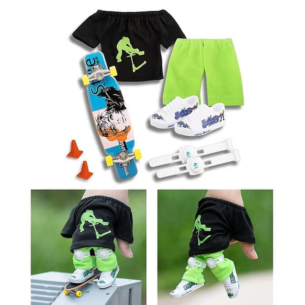 Fingerboard Sko & Bukser Finger Legetøjs Sæt Finger Skateboard Med Sko