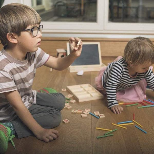 Montessori Math Toy, Wooden Sticks Digital Game with Counting Blo