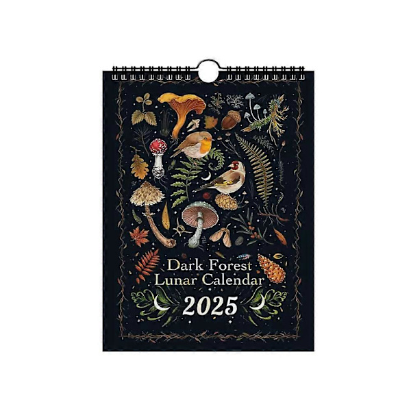 Väggkalender 2025, mörk skogsmånskalender 2025 med 12 månader för hemmakontor