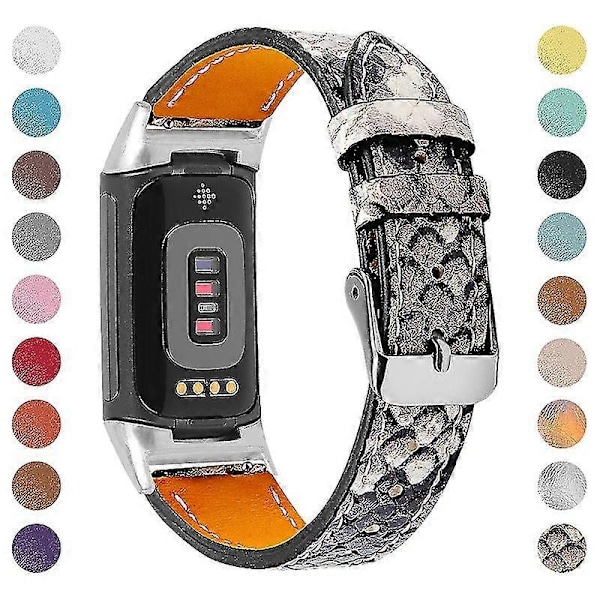 Premium Äkta Läder Justerbart Armband för Fitbit Charge 6/5 - Perfekt Flerfärgad Multicolor Style L Fitbit Charge 6