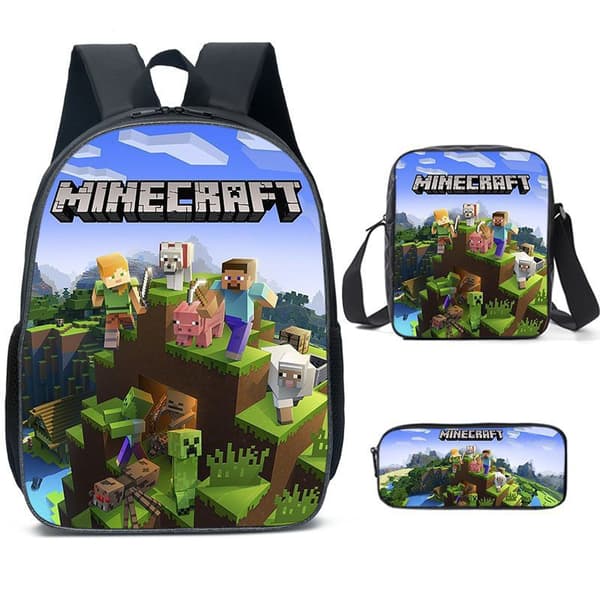 Skoleelevers skoletaske Minecraft spil periferi rygsæk tre-delt sæt