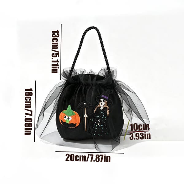 Halloween Mesh Prinsesse Slikpose Heks Græskar Broderi Flydende Tyl Håndtaske Slik Eller Ballade Pose red