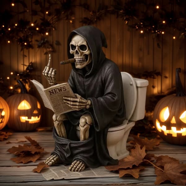 Én Halloween-dekorasjon refererer til statuen av toalettdødsguden