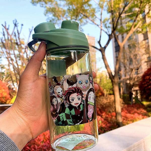 600ML Demon Slayer Vattenflaska med Sugrör Portabel Läcksäker Stor Kapacitet Drickkopp för