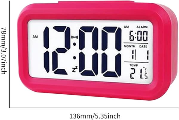 Digitalt Vækkeur med LED-display, Temperatursensor, Smart Lysstyrkekontrol, Pink Rød