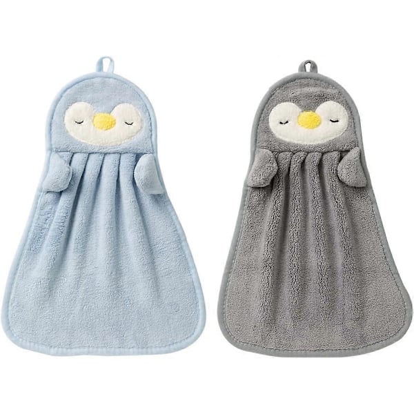 2-pack Mjuka Chenille Hänghanddukar för Kök Badrum Pingvin
