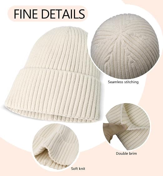 Varm strikket lue for menn kvinner barn vinter skull cap klassisk daglig beige hatt