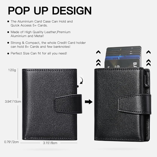 RFID-beskyttet minimalistisk tri-fold kreditkortholder til mænd med automatisk pop-up metaletui