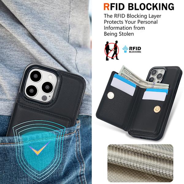Folosu Kompatibelt med iPhone 13 Pro Plånboksfodral med Korthållare, 360° Roterande Fingerringhållare Stödfunktion Flip Stötsäker Svart