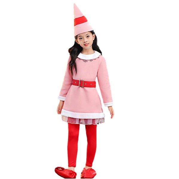 Jultomte Cosplay-dräkt för barn 3-10 år, flickor och pojkar, långärmad klänning, festdräkt, rosa, 3-4 år