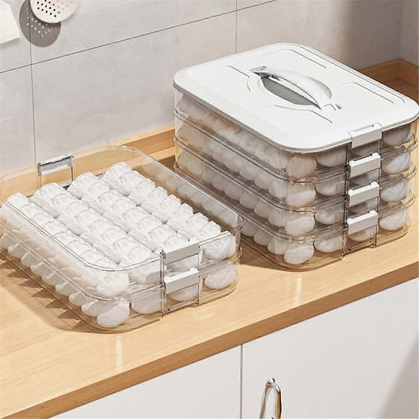 Dumpling Box, 4 Lager Fryssäker Matförvaringsbehållare, Stapelbar Snackbehållare med Lock, Kock