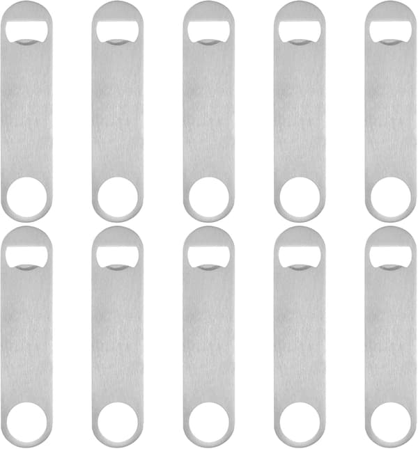 Platta ölflasköppnare i rostfritt stål för kök, bar, restaurang, 10-pack silver