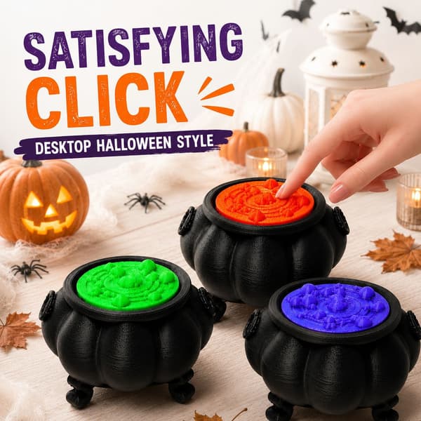 Halloween-tema 3D-printad häxkittel skrivbordsfidgetklicker – stressavlastande leksak Blue and red