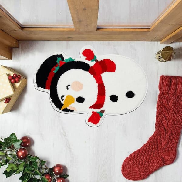 Jul Snögubbe Trädformad Dörrmatta Absorberande Halkfri Juldekor För Hem Kök Sovrum Vardagsrum 40x60cm