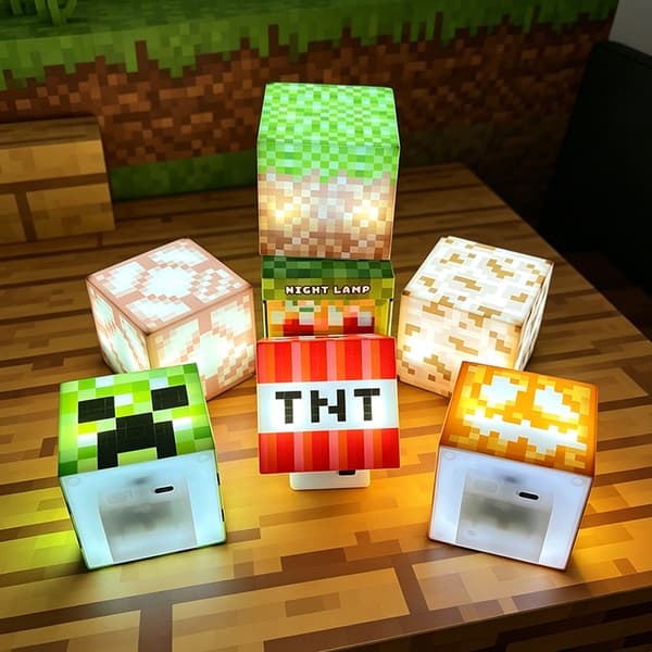Minecraft Gresskar Nattlampe – 7 cm LED Kubelys, Spill Merchandise Skrivebordsdekor og Gave til Barn og Spillere B