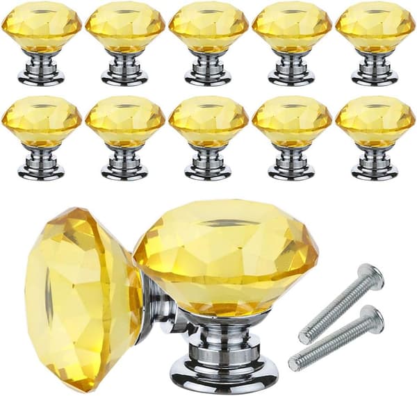 10 stk Krystalknapper, Diamantglas Knapper, 30mm Møbelknapper til Døre, Skuffer, Skabe med Skruer til Hjem, Kontor,