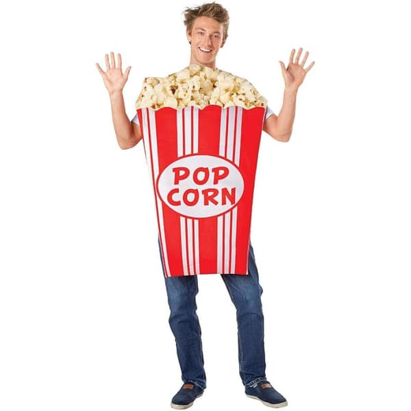 Popcorn-kostume til voksne til Halloweenfester - One Size passer de fleste, sjovt madtema-kostume til karnevaler, cosplay og temaarrangementer