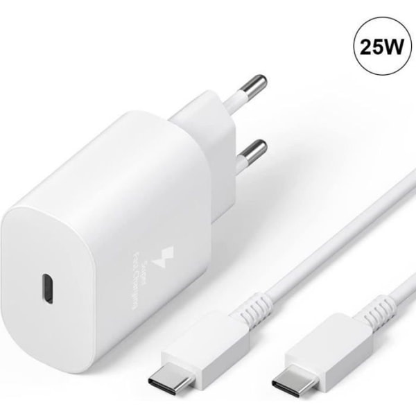 25W Vit Type-C-laddningspaket + Type-C-kabel för Samsung Galaxy A25 A15 A05 A05s A35 A55（Vit）