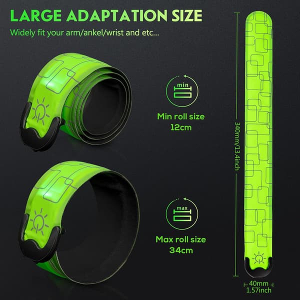 Reflekterande Löpararmband Justerbart LED-ljusband för Män Kvinnor Barn Hög Synlighet Nattjogging Promenadsäkerhetsutrustning Grön 2-pack