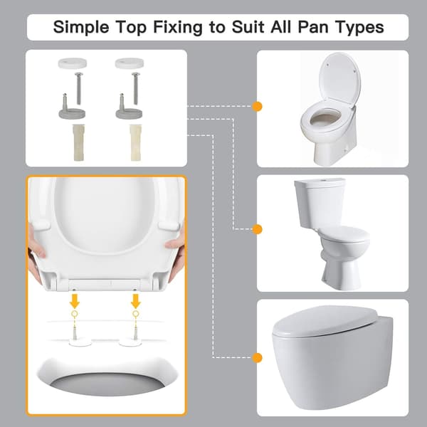 Toiletbræt med Soft-Close, Quick Release Toiletbræt, Simpel Topmontering, O-form