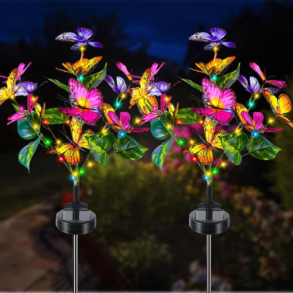 Solcellehagelys 2 stk Blomster Sommerfugl Utendørs Solcellelampe 2 Moduser Vanntett Landskapsbelysning Stier Hagedekorasjon Terrasse Bryllup