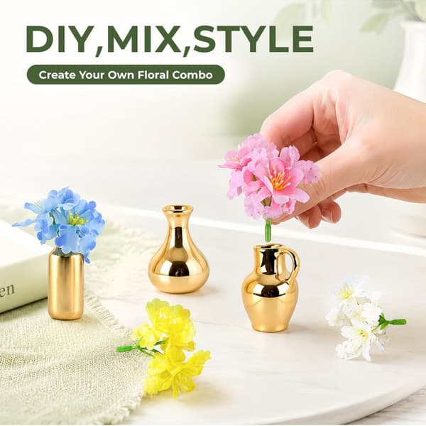 Simulerad magnetisk vas i metall och minikylskåpsmagneter i keramik, heminredningsaccessoarer Gold eight-piece set