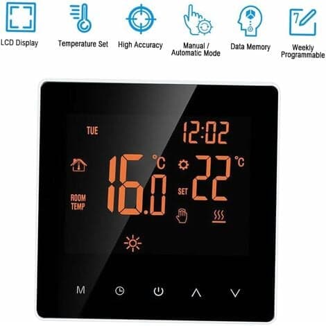 Smart termostat, termostat för elektrisk golvvärme, 16A, WiFi