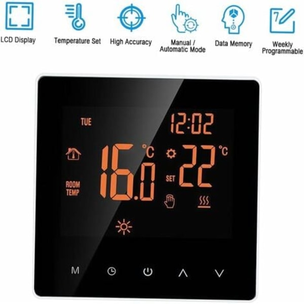 Smart termostat, termostat til elektrisk gulvvarme, 16A, WiFi