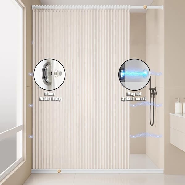 Vanntett sammenleggbart dusjforheng, solid dusjforheng i lin, magnetstripe, sprutsikkert, rask lukking, beige, 120 x 190 cm