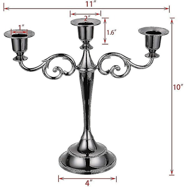 3-Arms Metall Lysestake Sølv Europeisk Elegant Lysestake Lysestakeholder for Bryllup Spisebord Julebord Hjem Dekor Svart
