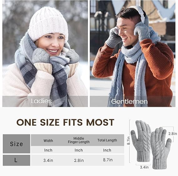 Alpacka Vinterhandskar 22 cm Vindtäta Varma Pekskärmskompatibla Grå