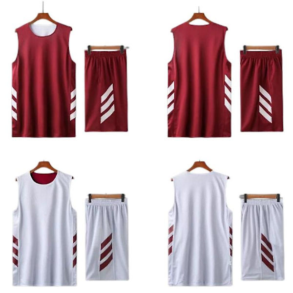 Kaksinkertainen koripallopaita-asu miehille ja pojille, treenipaita-asu punavalkoinen (6XL)