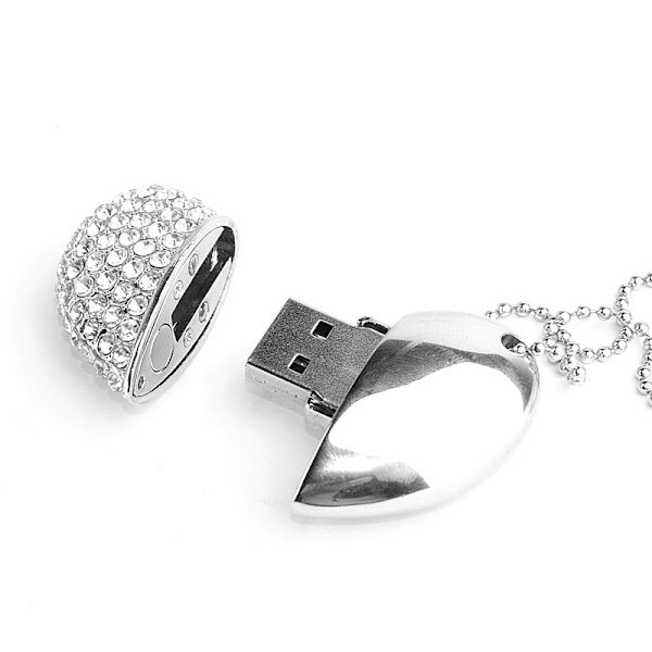 Hjerteformet Diamant USB Flash Drive (Sølv 32GB), Avanceret Hjerte Diamant Højhastigheds USB 3.0 Flash Data Lagringsenhed Memory Pen Flash Drive