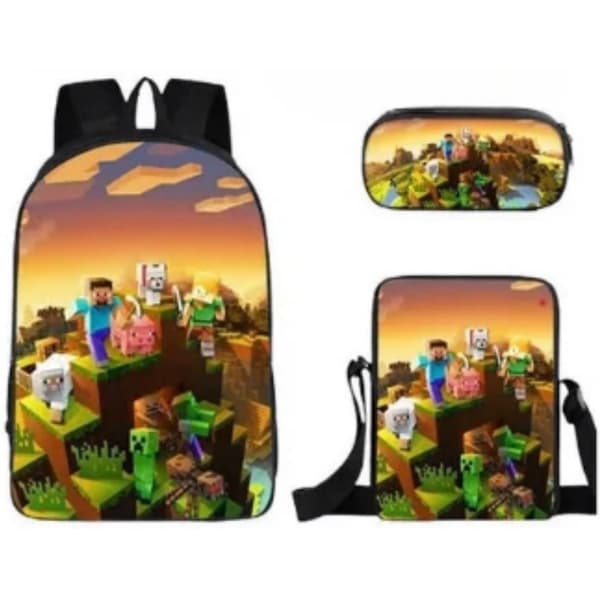 Skoleelevers skoletaske Minecraft spil periferi rygsæk tre-delt sæt 17-inch backpack