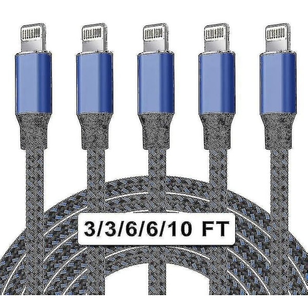 5-pakning nylon iPhone-lader Lightning-kabel Hurtiglading