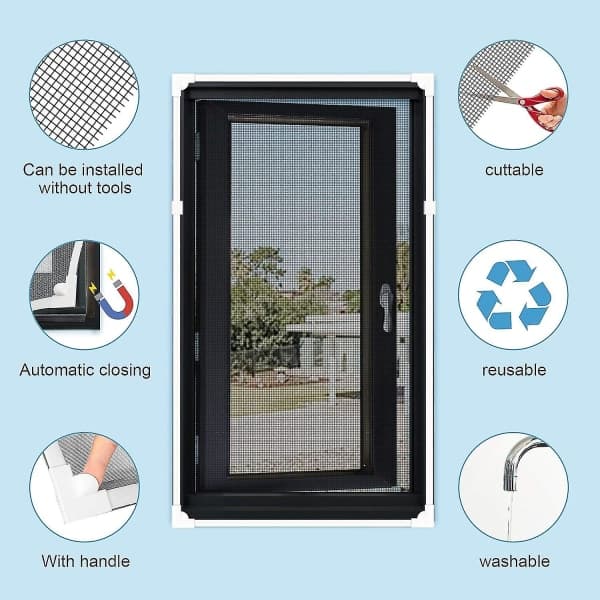 Cuttable Magnetic Fly Screen Window 130cm x 150cm, Washable Insect Net for All Windows Small