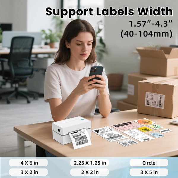 Bluetooth termisk etiketprinter, trådløs 4x6 forsendelsesetiketprinter til små virksomheder, kompatibel med Android iOS og Windows