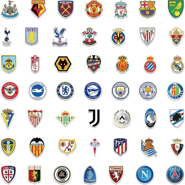 Fotbollslag Logotyp Sticker Pack 100 st för vattenflaskor, bärbara datorer, bilar