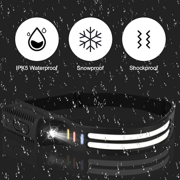 LED Pannlampa Uppladdningsbar 2 stycken, 2000 lumen, 9 ljuslägen 4 färger IPX4 vattentät 0.09 kg lättviktiga pannlampor för löpning, camping, fiske L