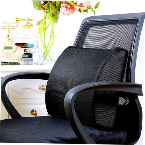 Ergonomisk Lændestøttepude i Memoryskum 46x22x16cm til Stol Bil Seng Sofa Black 22 cm x 46 cm