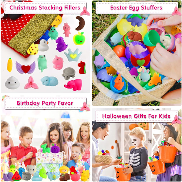 100 kpl Lasten Juhlapalveluksia 4-8-vuotiaille, Squishy Lelu Aarrearkku Lelut Kawaii Squishies Stressiä Lievittävät Squishy Fidget Lelut