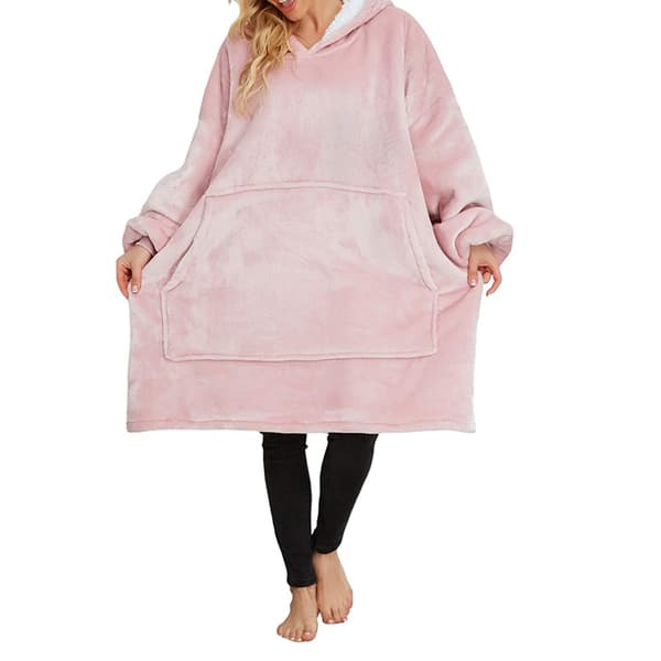 Oversized hettegenser med hette - Koseteppegenser for kvinner - Flanell - Myk - Teppegenser - Voksen - Lys rosa