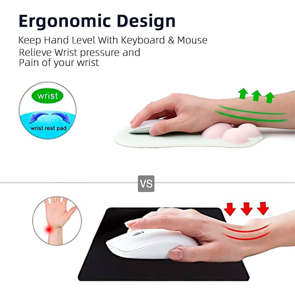 Musmatta med kattfot och handledsstöd, portabel ergonomisk halkfri gamingmusmatta för lindring av handledssmärta (27,2 x 19,6 x 2,8 cm) (Grön)