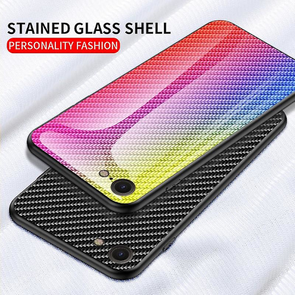 Kulfiber Skin Hærdet Glas + PC + TPU Mobilcover til iPhone 8/7/SE (2020)/SE (2022) Fiber