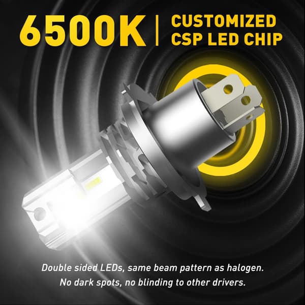 2 stk. H4 LED 6500K 30000LM Super Sterkt Tåkelys Hvite Frontlyspærer