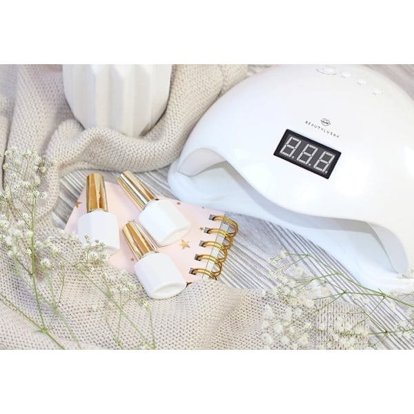UV lampe til gel polish 48W med bevægelsessensor Hvid White Vit