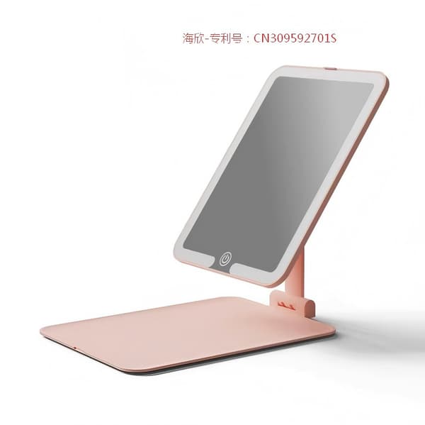 Bærbart foldbart LED makeup-spejl med genopladeligt batteri, 3-farvet lys dæmpbart rejsespejl Pink