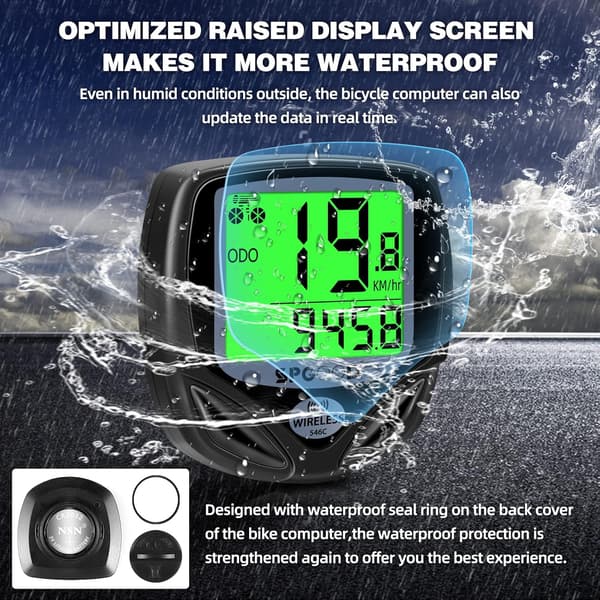 Trådløs sykkelcomputer Universal 19 funksjoner IP54 Vanntett, sykkel speedometer odometer sykkelcomputer med display, svart