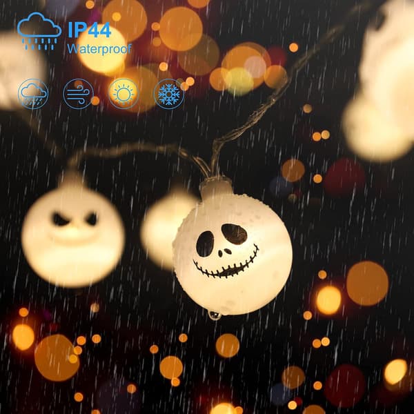 Halloween string lights with skull and ghost motifs, battery operated, spooky decorative lighting (style 1)
